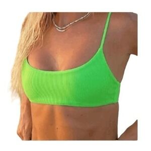 LA Hearts PacSun Summerland Binded Bikini Top Neon Green Ribbed Knit Pull-Over X